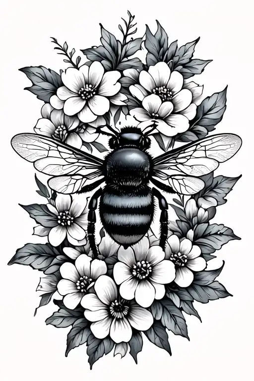 Honey Bee And Flowers Intertwined