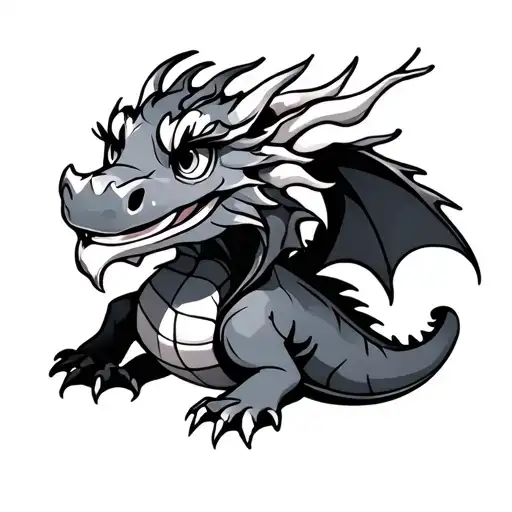 Small Minimalist Linear Cute Dragon