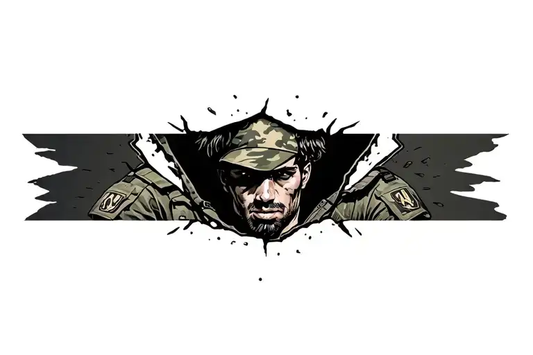 Shoulder Tattoo Of Skin Ripped Open With Army Uniform Underneath