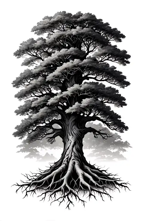 Oak Tree With Roots As Wide As Top Half