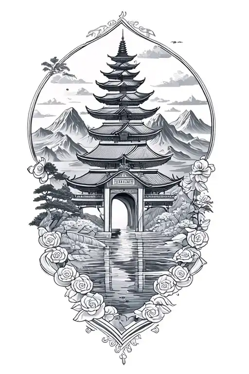 Bali And London With Mountains And Traditional Design