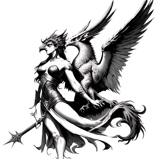 Phoenix And Female Gargoyle Warrior