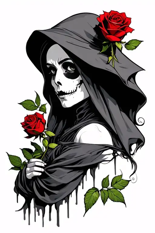 Woman Grim Reaper Holding A Rose