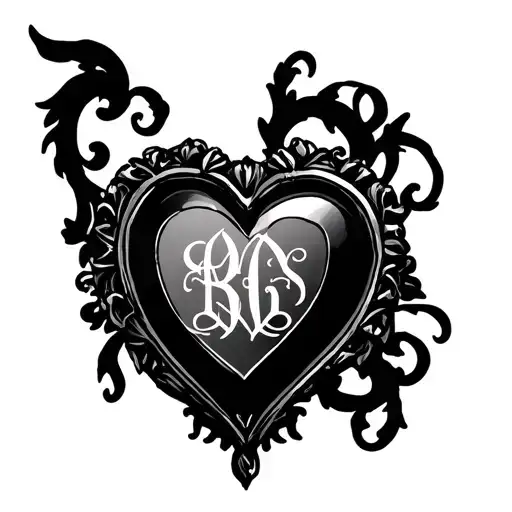 Gothic Heart Shaped Mirror With Monograms