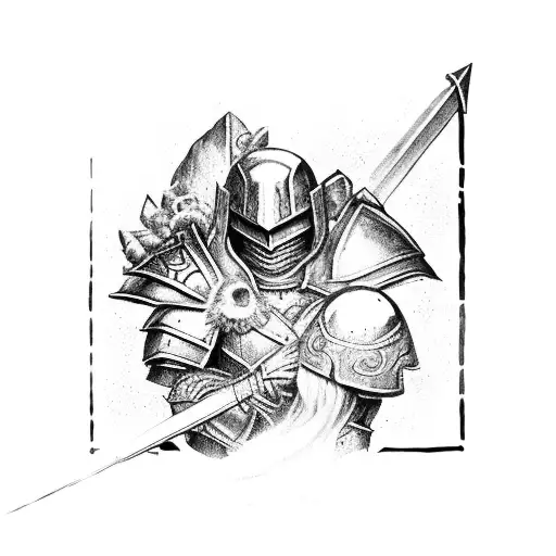 Guardian Warrior With Armor Holding An Infant In One Hand And A Severed Head In The Other Hand