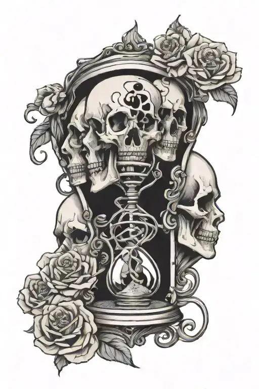 Hourglass In The Form Of Dead Human Heads In The Style Of Junji Ito