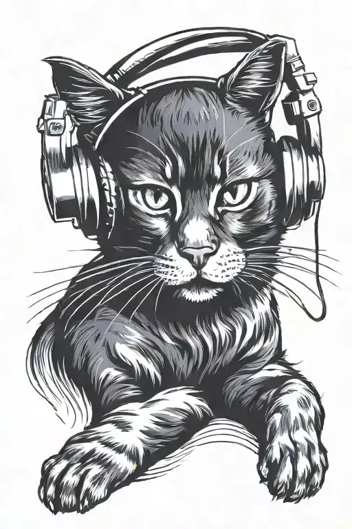 Black Cat Wearing Headphones