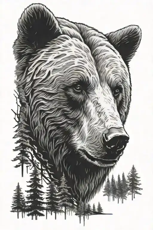 Bear Face With Forest In The Background