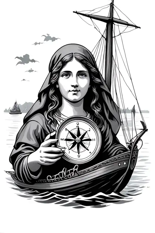Mary Holding A Compass While Sailing On A Boat