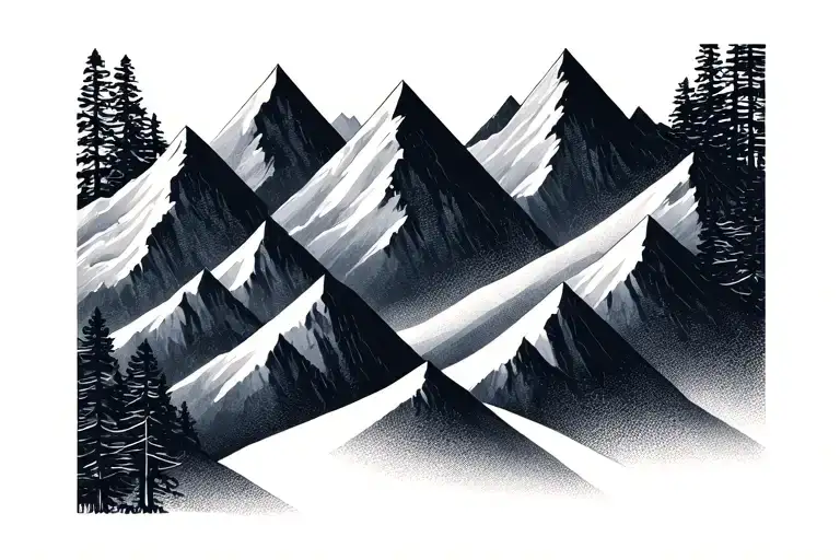 Minimalist Simple Geometric Mountain Outline With Dna Helix In The Curves