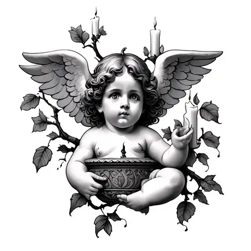 Cherub On Vine With Burned Out Candle