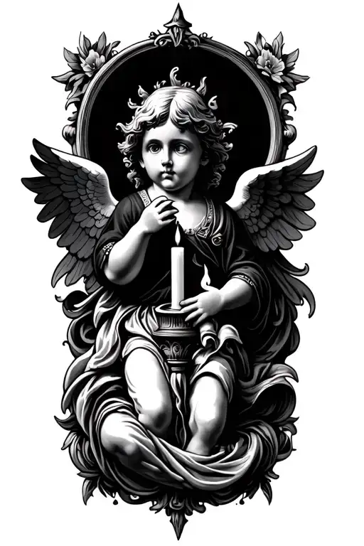 Full Body Cherub With Burned Out Candle Religious Theme