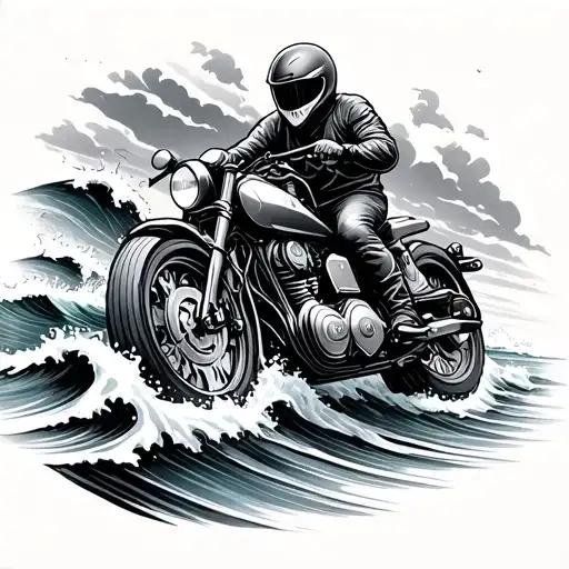 Motorcycle Riding Through Ocean Waves