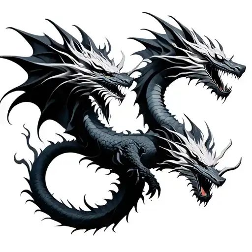 2 White And Black Chiness Dragons
