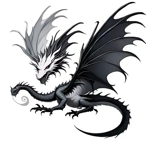 2 White And Black Chiness Dragons Fly