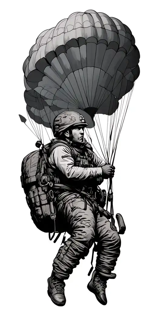 Paratrooper Jumping With A Parachute