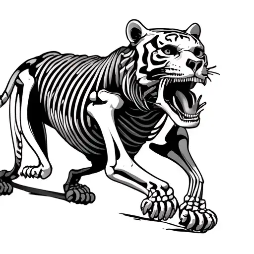 Skeleton Of A Tiger Walking Along With A Gazel In Its Mouth