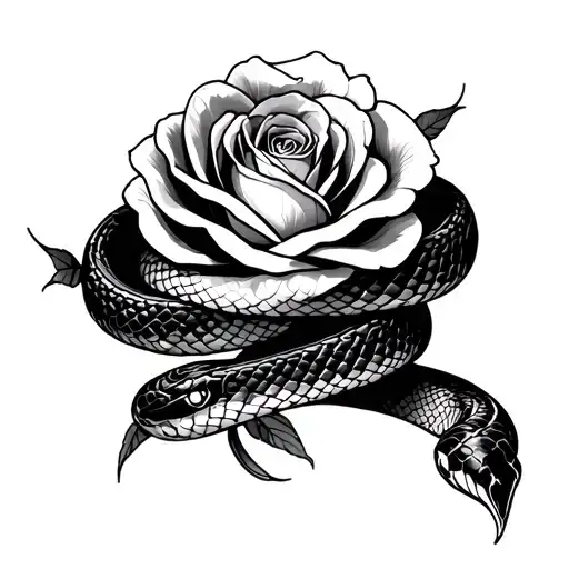Snake With Rose Wrapped Together