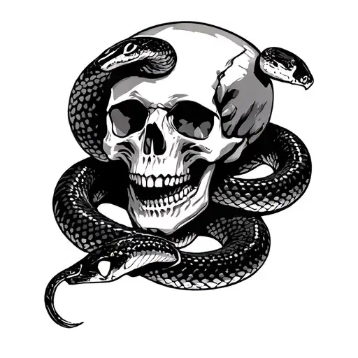 Skull And A Snake Coiled