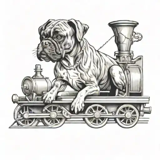 Boxer Dog Driving A Train