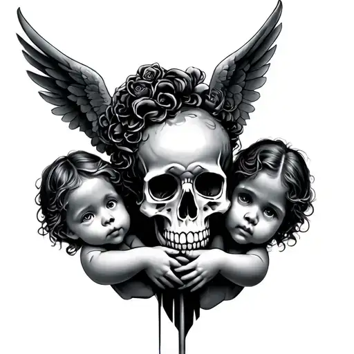 Little Angels Holding A Skull