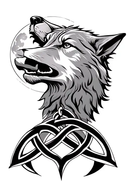 Wolf Head Howling At The Moon With Celtic Knot Intertwined
