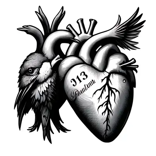 A Human Heart With Date Inside Representing With A Bird