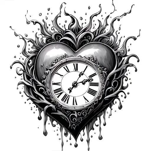 Antique Clock Face On A Heart In A Flood