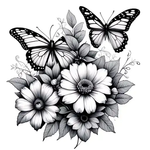 Flowers And Butterflies Stomach Tattoo For Tummy Tuck Scar