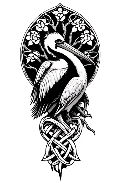 A Celtic Knots Family Tree With A Pelican As The Roots And 4 Large Branches