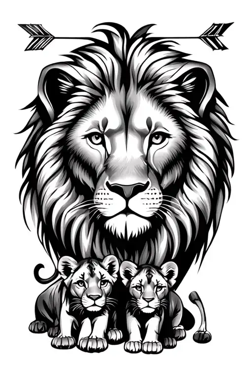 Lion Lioness 2 Lion Cubs Arrows Name Written