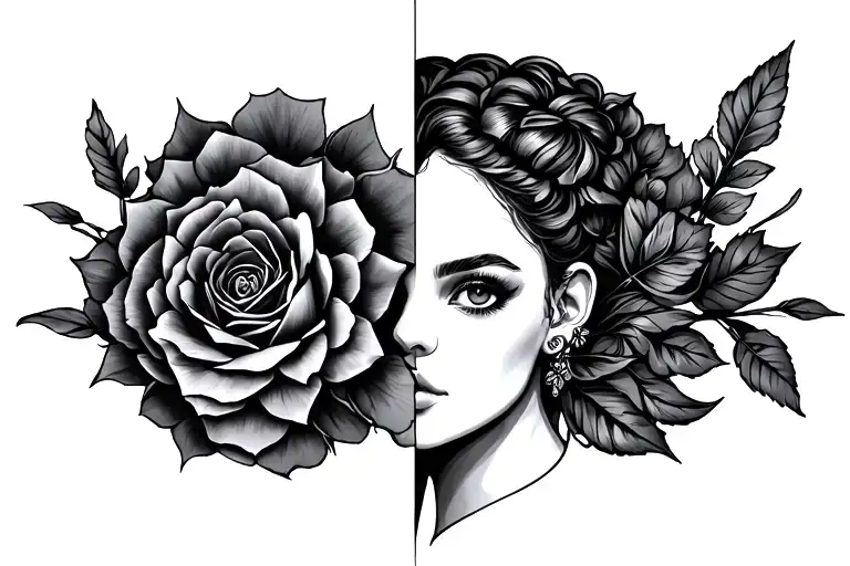 Line Work To Art Half And Half Chest Piece