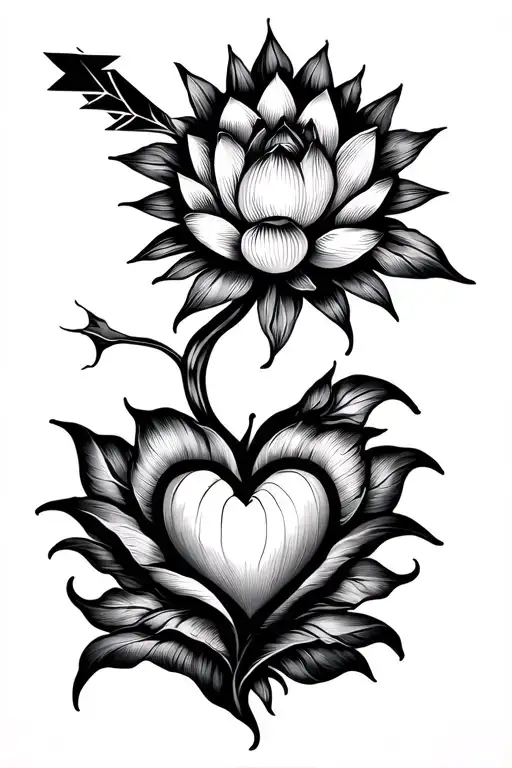 Lotus Above A Sunshine Arrow Heart Fine Line