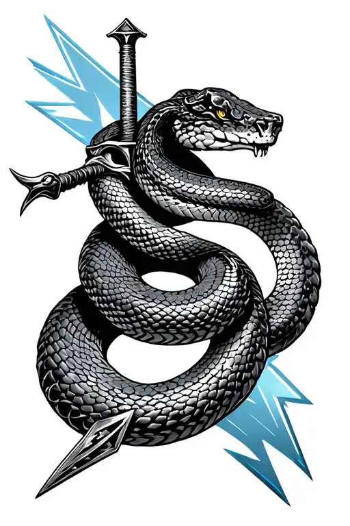 Snake With Sword And Lightning Bolt Intertwined