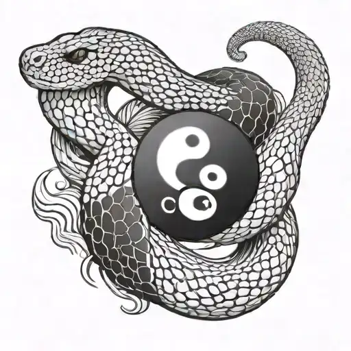 Snake Black White Ying Yang
