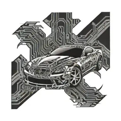 A Sleek Sports Car With Circuit Board Patterns On The Hood