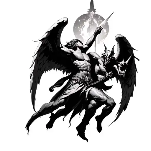 Angel Warrior Fighting Demons