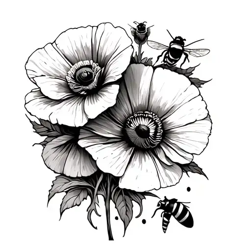 Poppys And Honeycomb And Bee