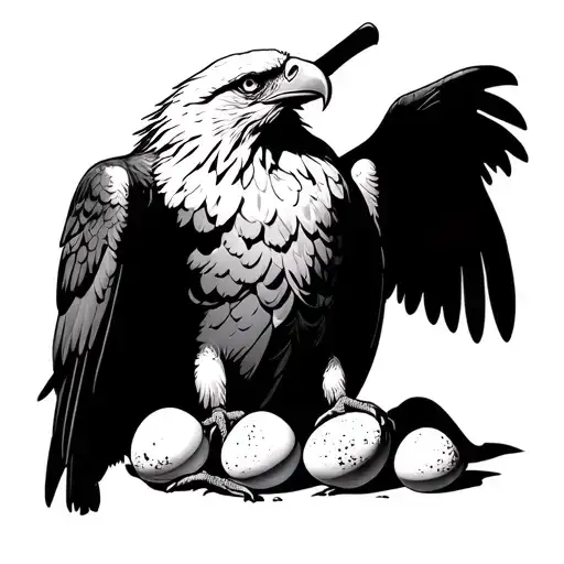 White Eagle Protecting 2 Hatched Eggs