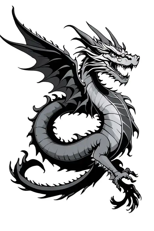 Flying Dragon Tatto Outline