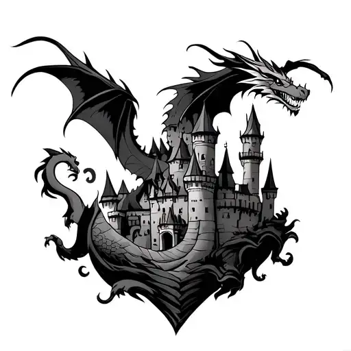 Dragon Flying Around Castle