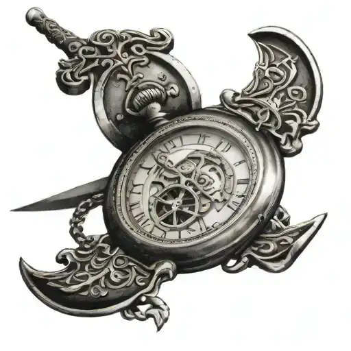 A Pocketwatch Pierced By A Sword
