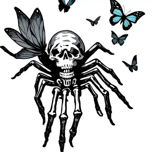 Spiders And Skeleton Hand With Butterflies Flying