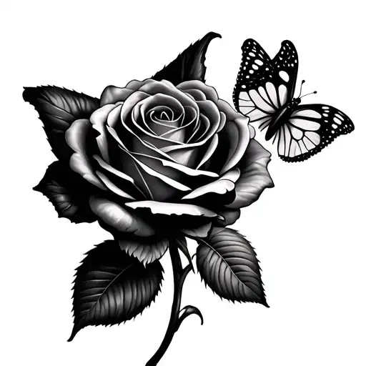 Rose With Two Butterflies