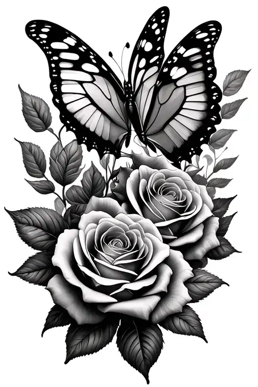 Roses With Two Butterflies