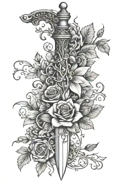 Dagger Wrapped With Vines And Flowers