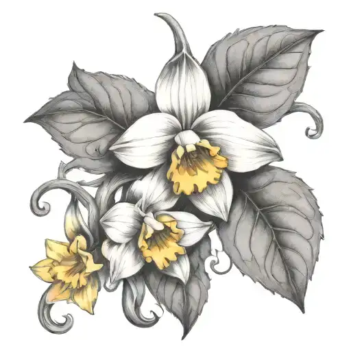 Ivy Vine And 2 Narcissus Flowers