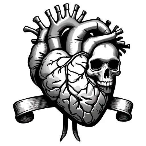 Heart And Brain With Hand And Skull