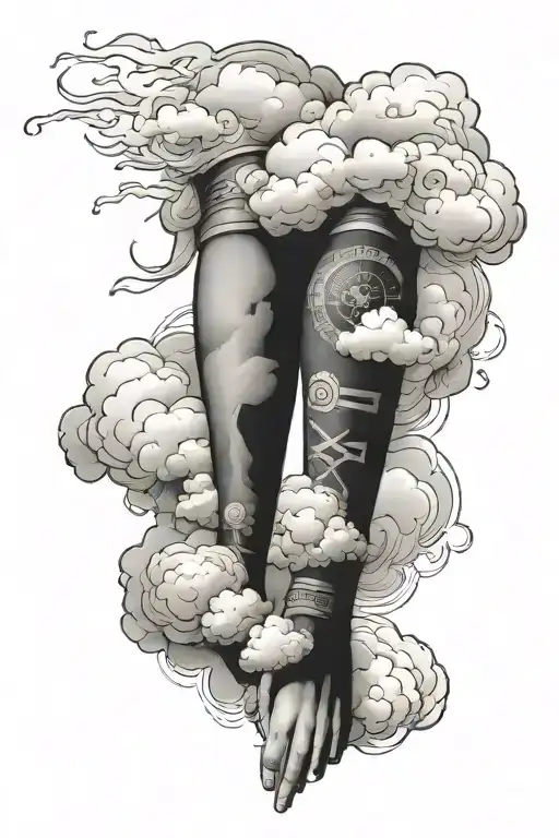 Cloud Sleeve With Roman Numerals On Forearm