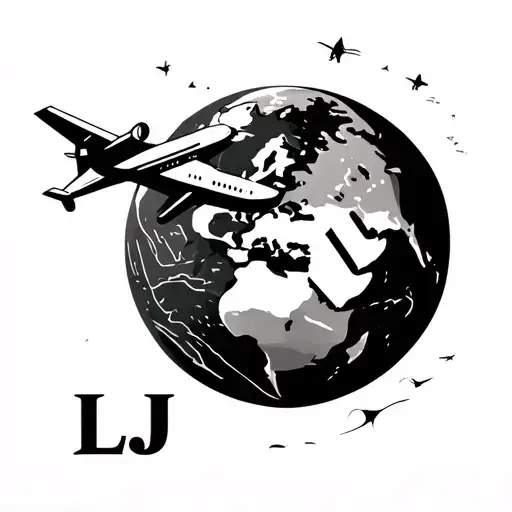 Minimalist Earth With Flying Airplane And Letters L And J